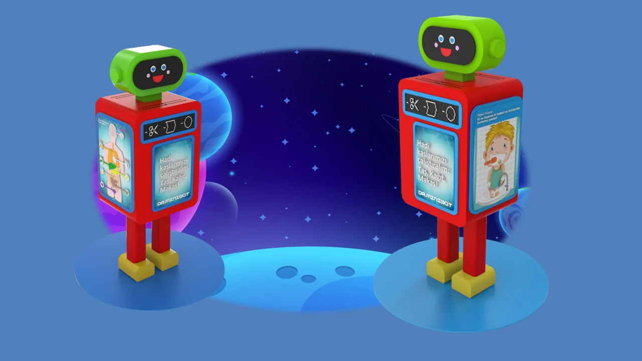 Çocuk oyun kiosku, DrMiniBot ekranları ve hijyen eğitim köşesi
