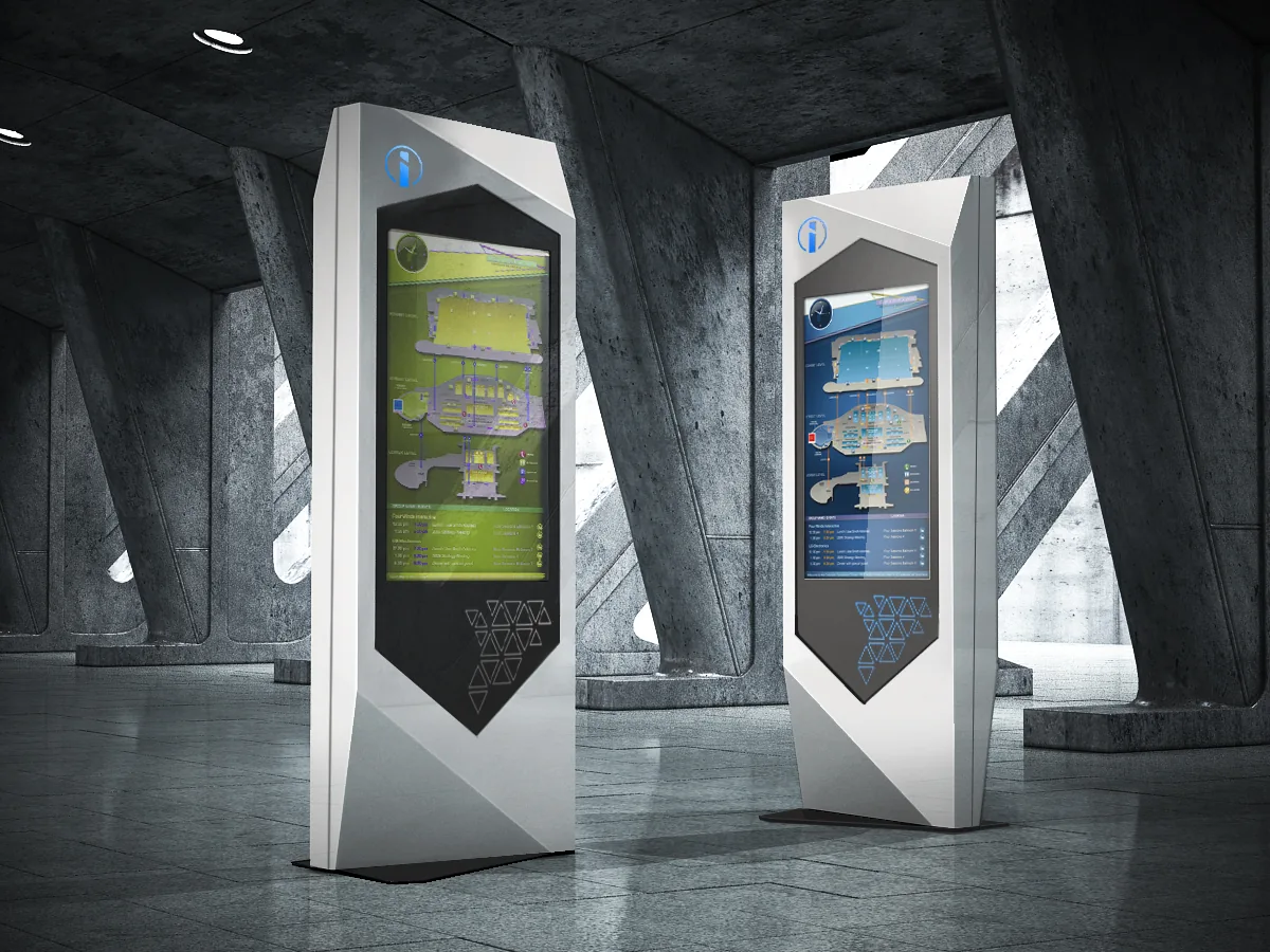 Info totem kiosk ve yatay kiosk, dokunmatik yönlendirme