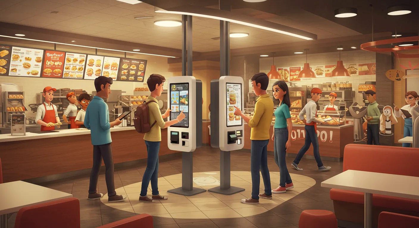Self-servis sipariş kiosk, dokunmatik ekran ve POS entegrasyonu