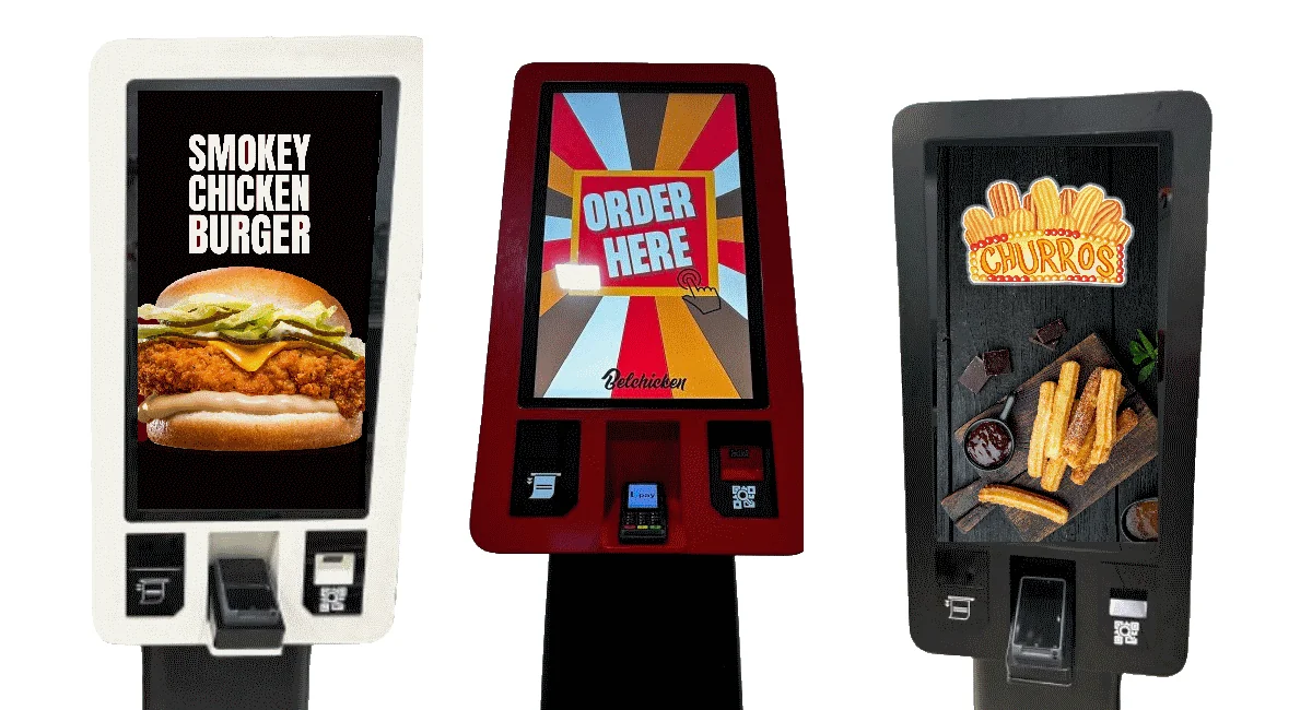 Self-servis sipariş kiosk, dokunmatik ekran ve POS entegrasyonu